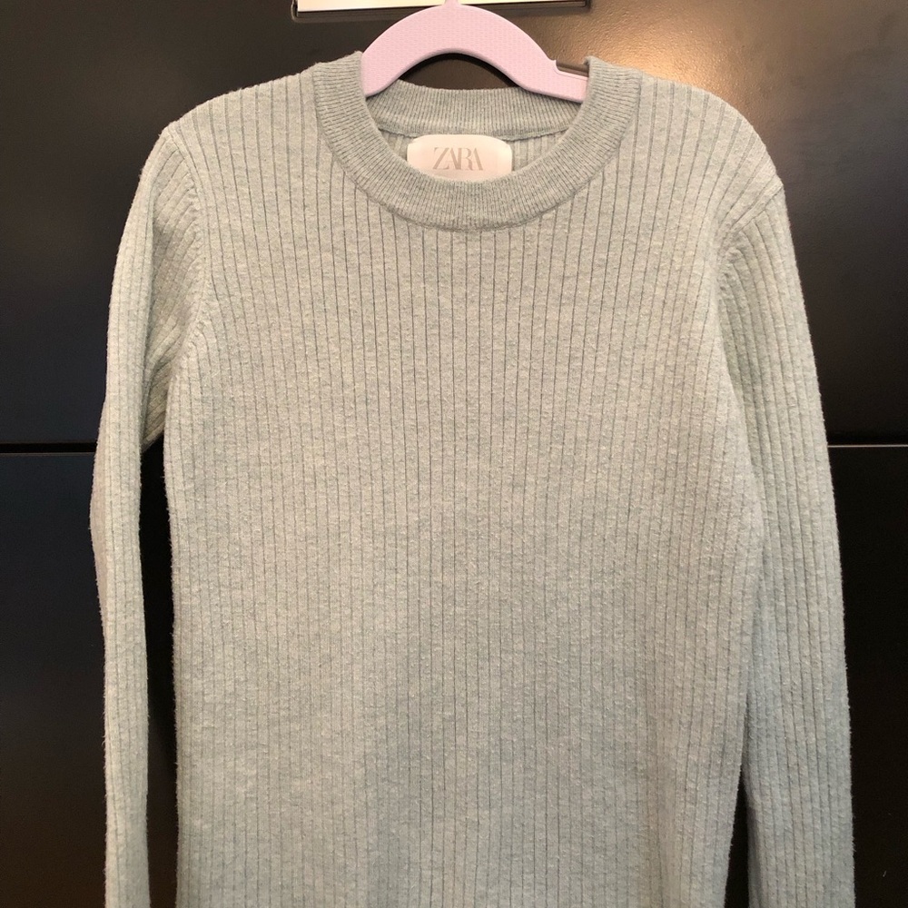 ZARA Light Green Long Sleeve Ribbed Sweater Size 13/14